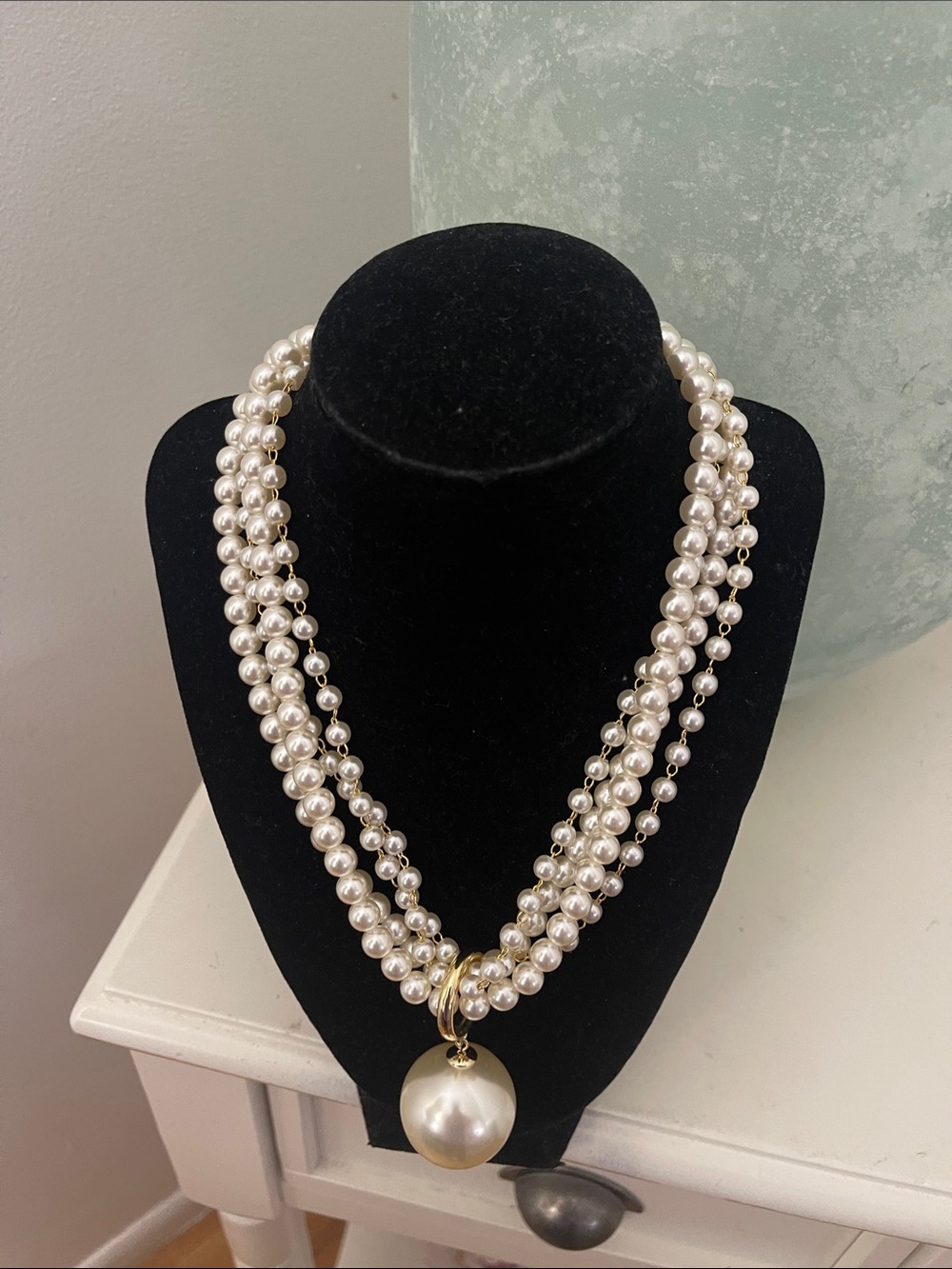 Classic Pearl Multi-Strand Necklace with Removable Large Pearl Accent